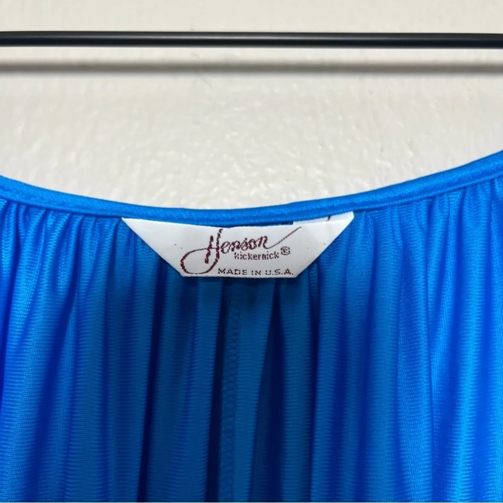 VTG 80s Henson Kickernick Women Maxi Nightgown Dress Lace Cottagecore Blue‎